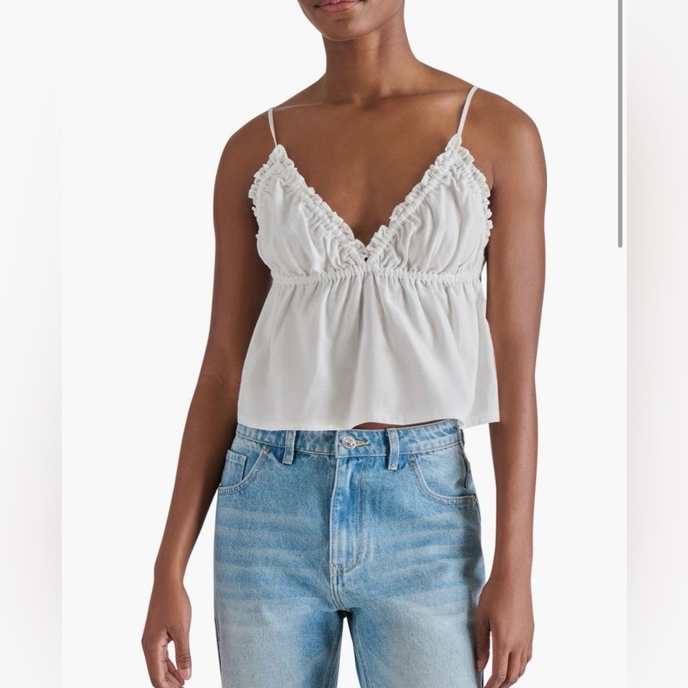 Steve Madden White Smocked Cotton Adjustable Straps Camisole Top Size Medium - Picture 2 of 14